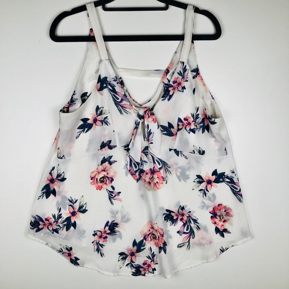 Sienna Sky Women's L Floral Sleeveless Chiffon Top Tank Tie Front V-Neck White